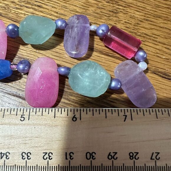 Handcrafted Natural Gemstone & Artisan Glass Bead Necklace One of a Kind 14” - Picture 4 of 4